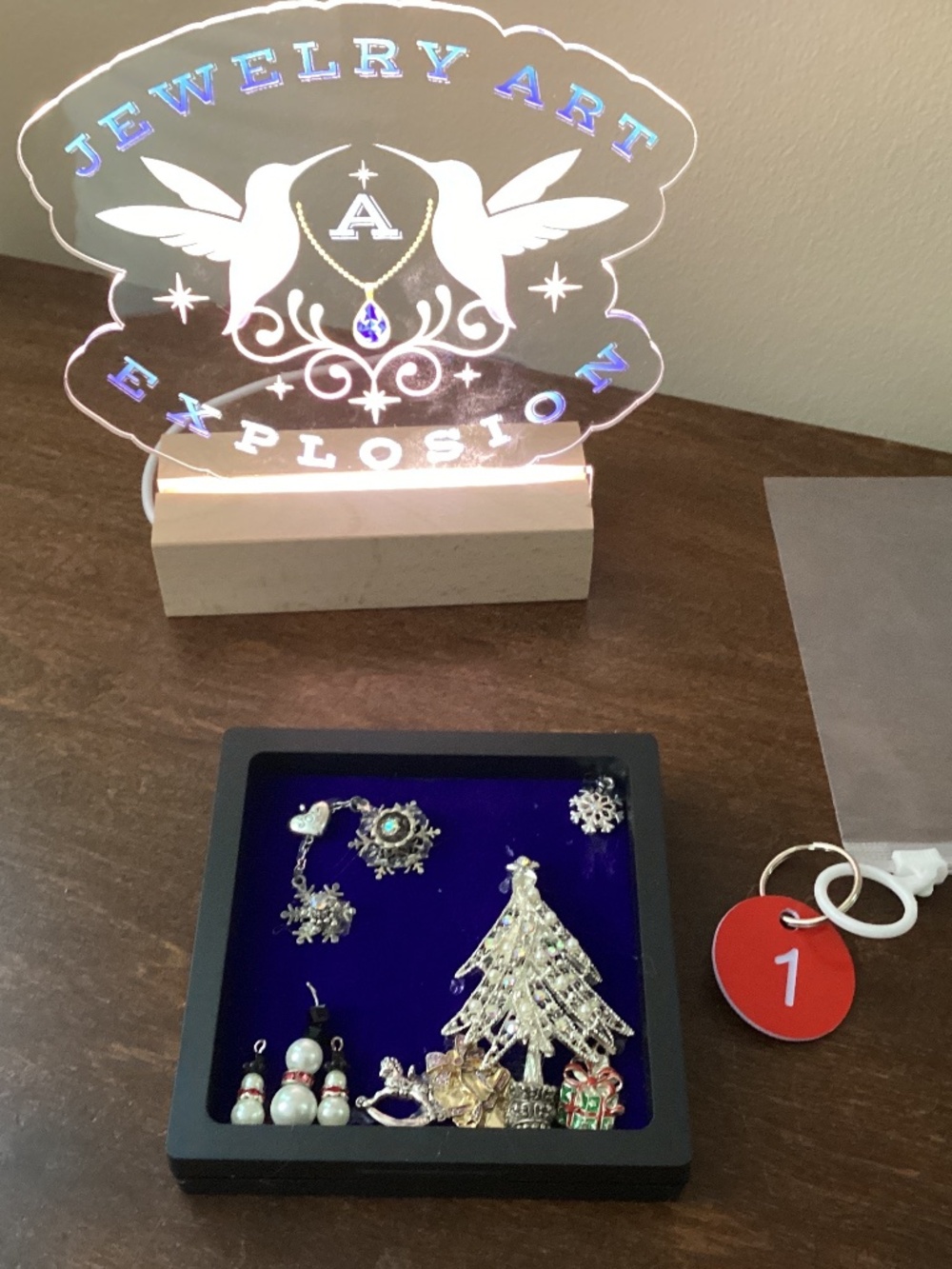 Handcrafted Jewelry Christmas tree silver tone angel reversible framed art